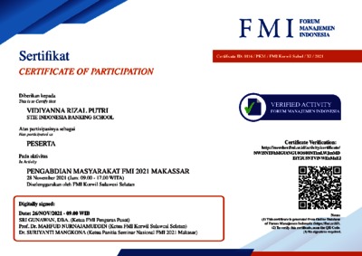 Sertifikat Pengabdian Kepada Masyarakat FMI 2021 IBS Repository